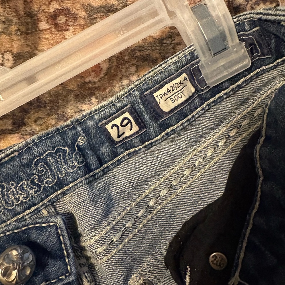 Miss Me Y2K Blue Denim Jeans with Silver Button and Cowhide Detail Size 29 - Picture 5 of 6